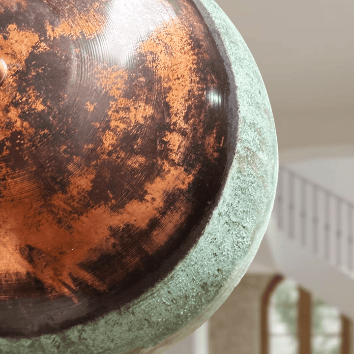 Handcrafted Oxidized Copper Pendant Light – Green Patina Dome Ceiling Lamp