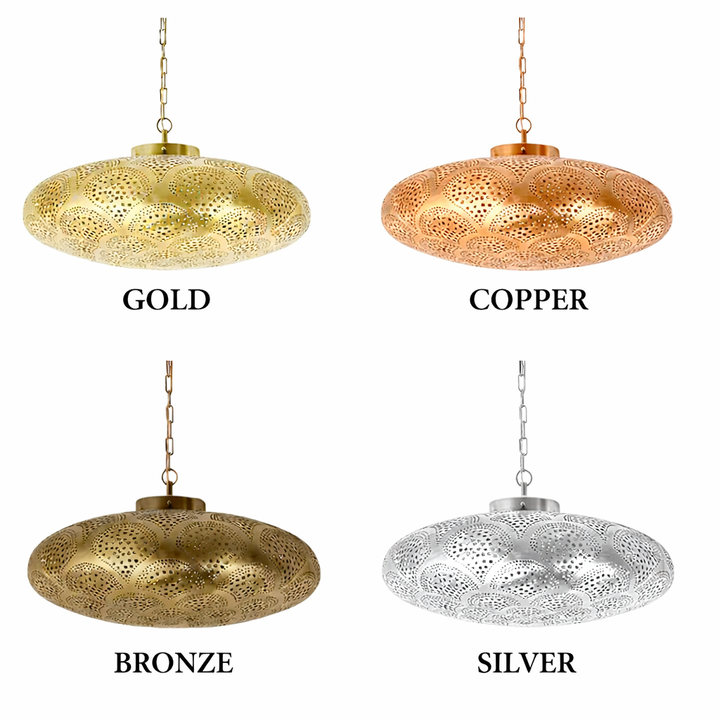 Handmade Moroccan Brass Flush Pendant Light – Boho Ceiling Lamp