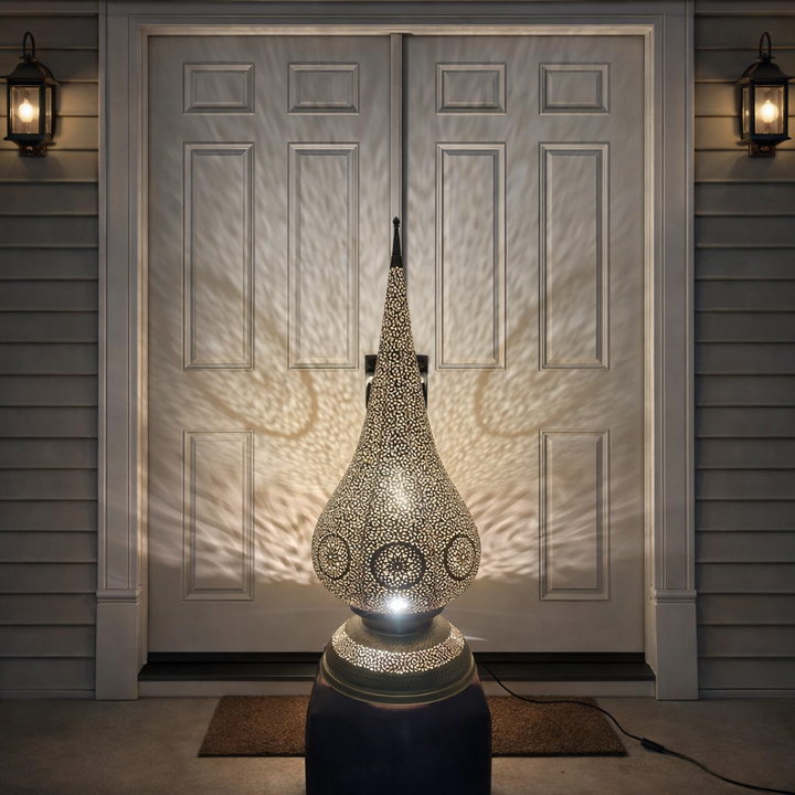 Handmade Moroccan Brass Table Lamp – Intricately Pierced Artisan Light