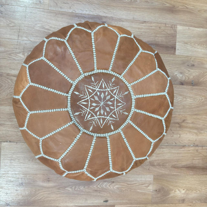 Handcrafted Genuine Moroccan Leather Pouf – Tan Brown