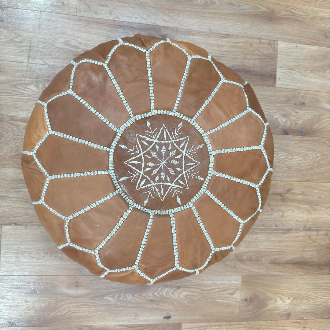 Handcrafted Genuine Moroccan Leather Pouf – Tan Brown