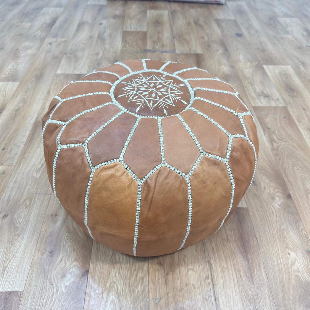 Handcrafted Genuine Moroccan Leather Pouf – Tan Brown