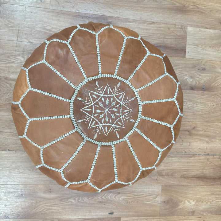 Handcrafted Genuine Moroccan Leather Pouf – Tan Brown