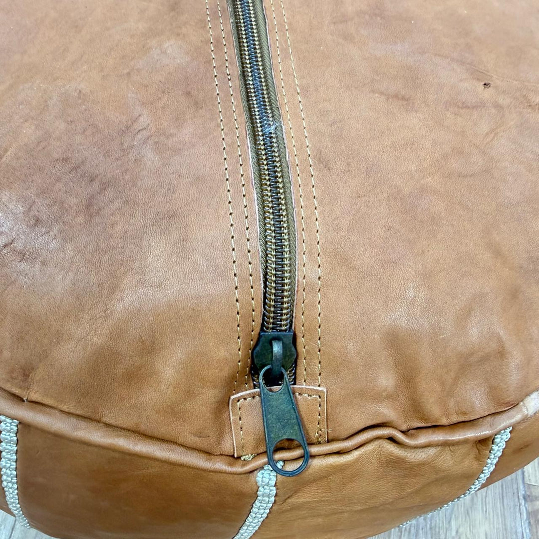 Handcrafted Genuine Moroccan Leather Pouf – Tan Brown