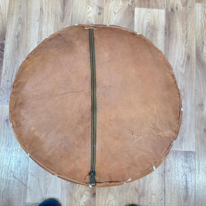 Handcrafted Genuine Moroccan Leather Pouf – Tan Brown