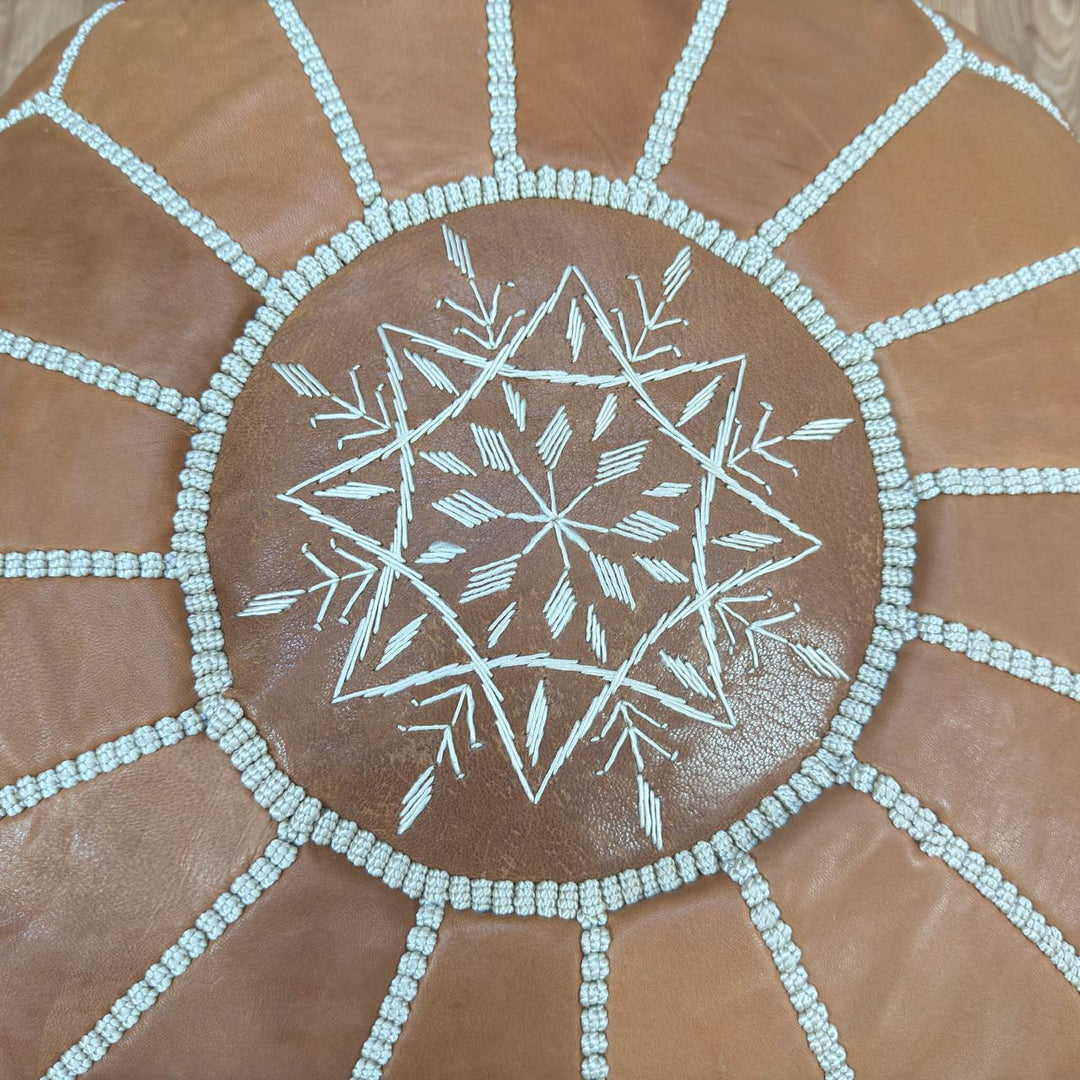 Handcrafted Genuine Moroccan Leather Pouf – Tan Brown