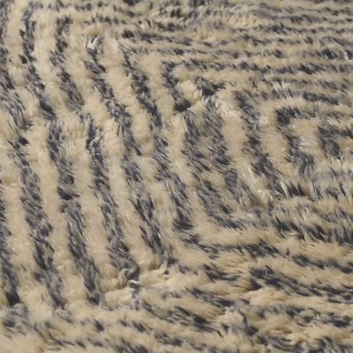 Optical Diamond Moroccan Wool Rug in Beige and Indigo Tones