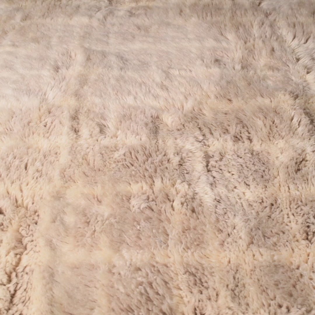 Beige Moroccan Wool Rug with Subtle Grid Pattern