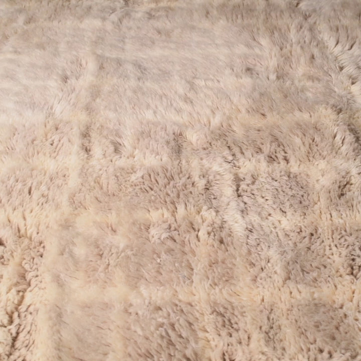 Beige Moroccan Wool Rug with Subtle Grid Pattern