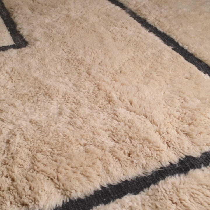Modern Beni Ourain Rug with Bold Black Geometric Lines