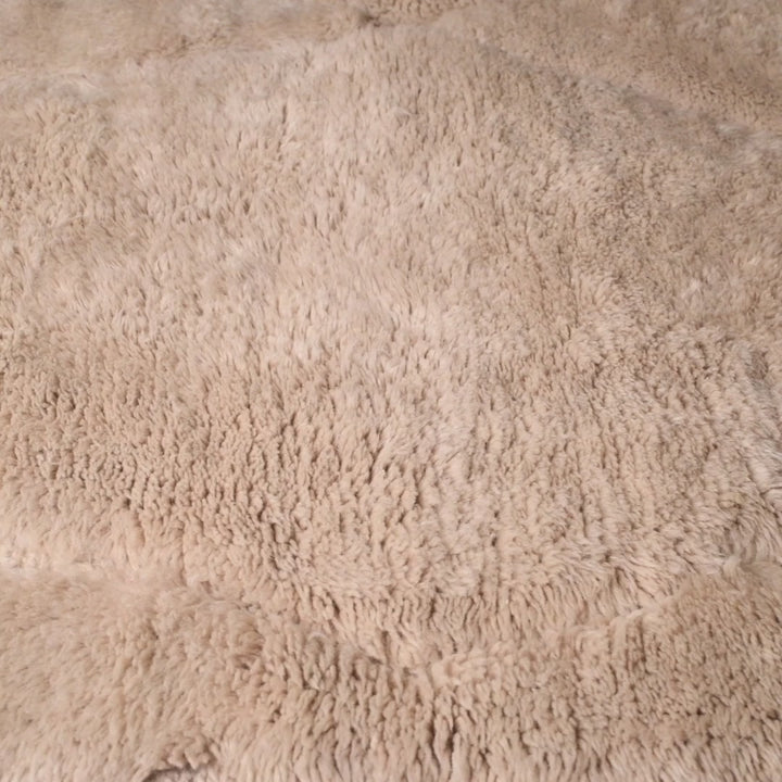 Beige Moroccan Wool Rug with Subtle Diamond Lattice Design