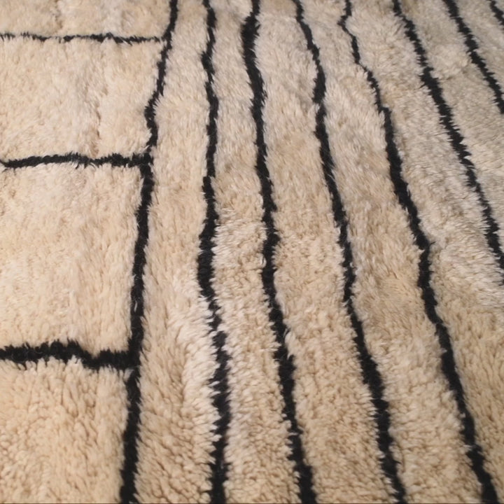 Striped Moroccan Wool Rug – Modern Black Lines on Ivory Base