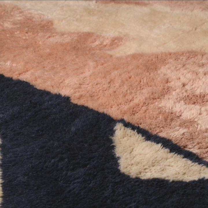 Abstract Peach & Navy Handmade Wool Rug – Moroccan Design
