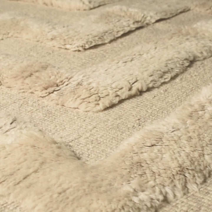 Textured White Moroccan Wool Rug with Subtle Geometric Pattern