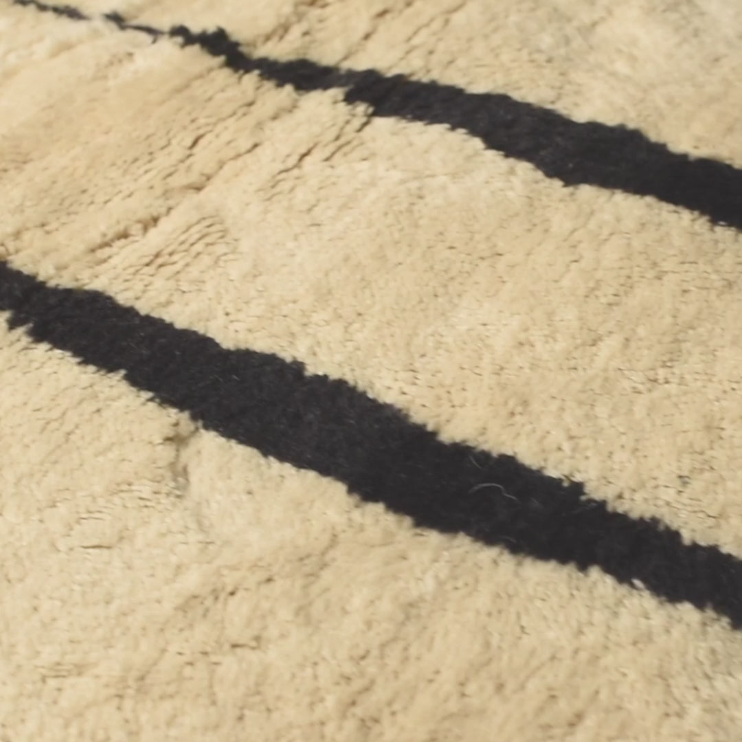 Black and White Moroccan Wool Rug with Vertical Striped Design