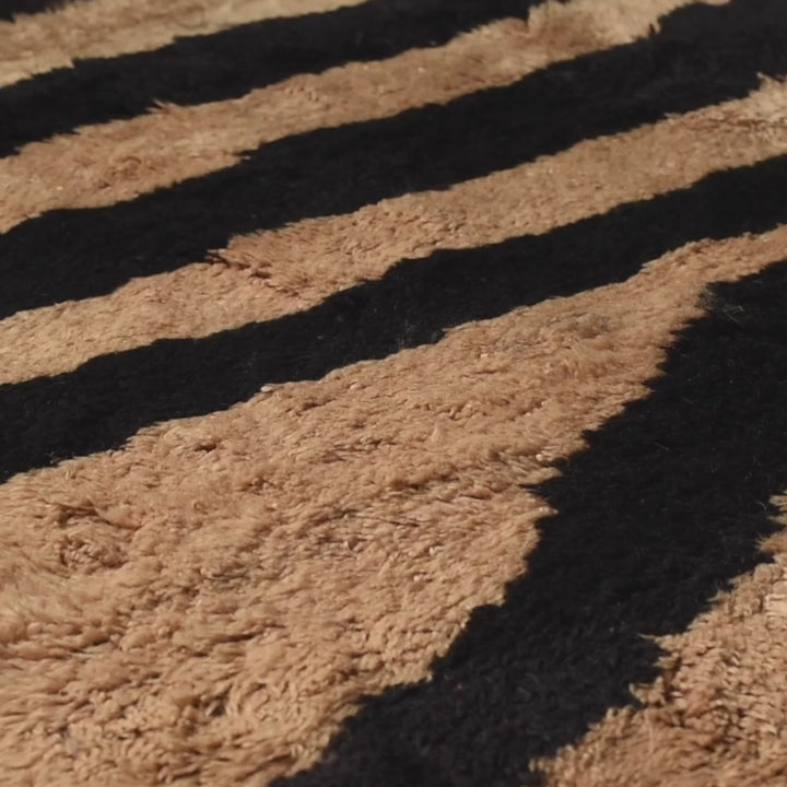 Striped Moroccan Wool Rug – Black and Beige Zebra Pattern
