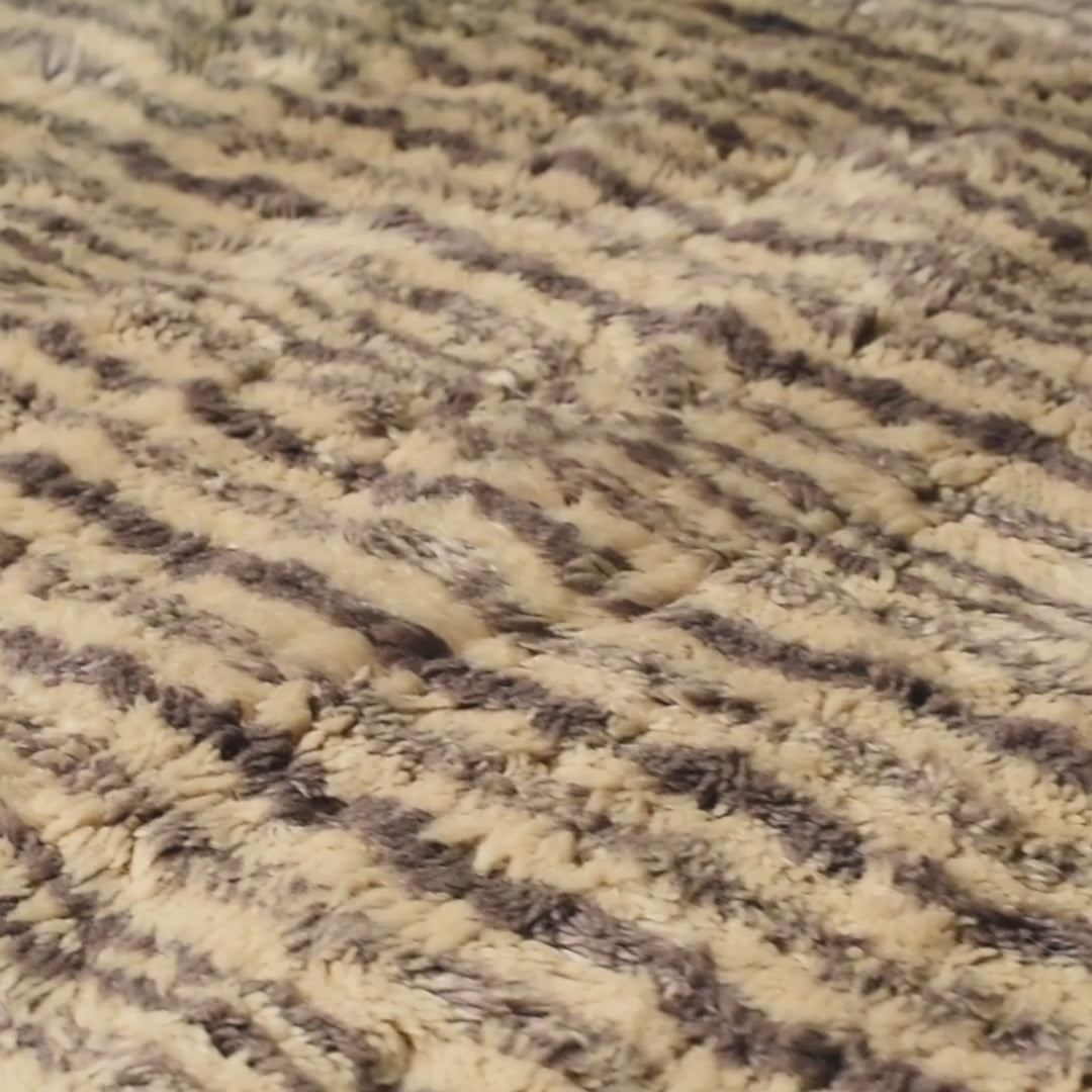 Striped Moroccan Wool Rug in Taupe and Blue Gradient Tones