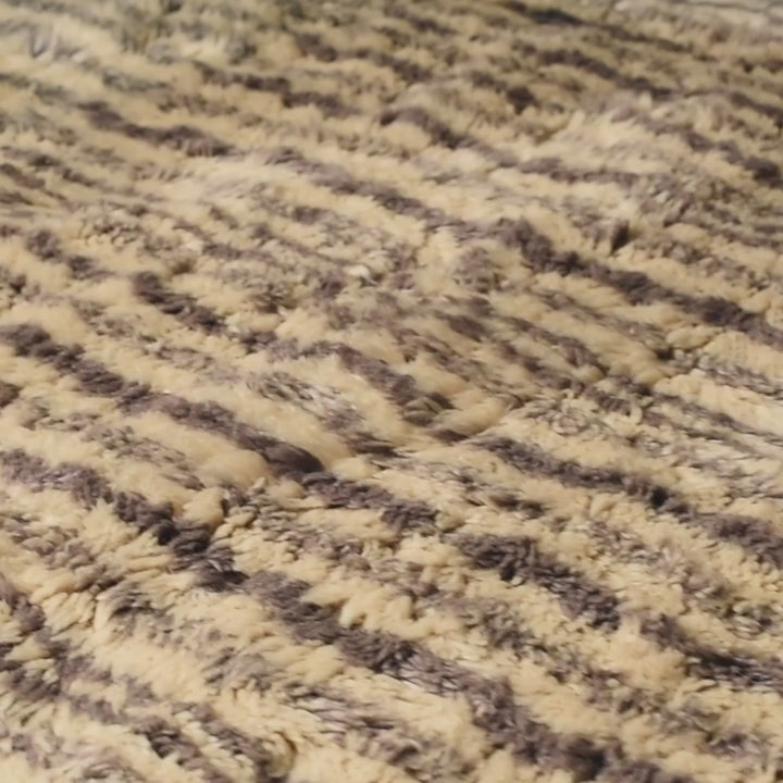Striped Moroccan Wool Rug in Taupe and Blue Gradient Tones