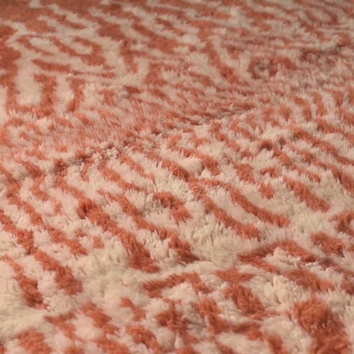 Bold Orange Moroccan Rug with Tribal Zigzag Pattern