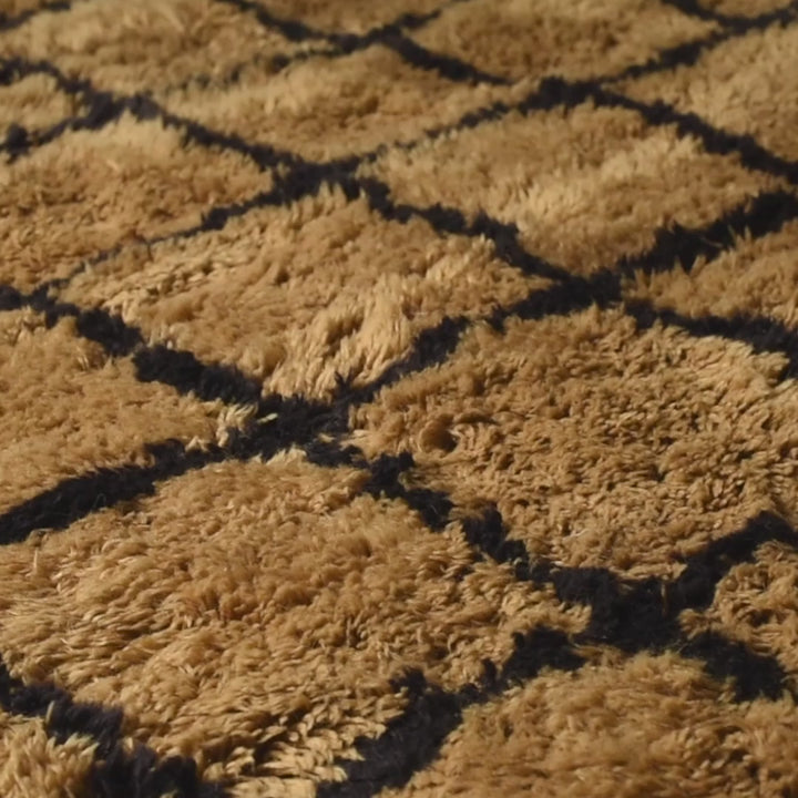 Golden Grid Moroccan Rug with Bold Black Linework