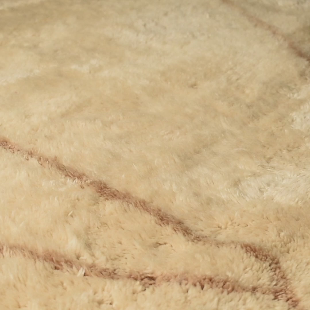 Beige Abstract Moroccan Wool Rug with Earth-Tone Linework