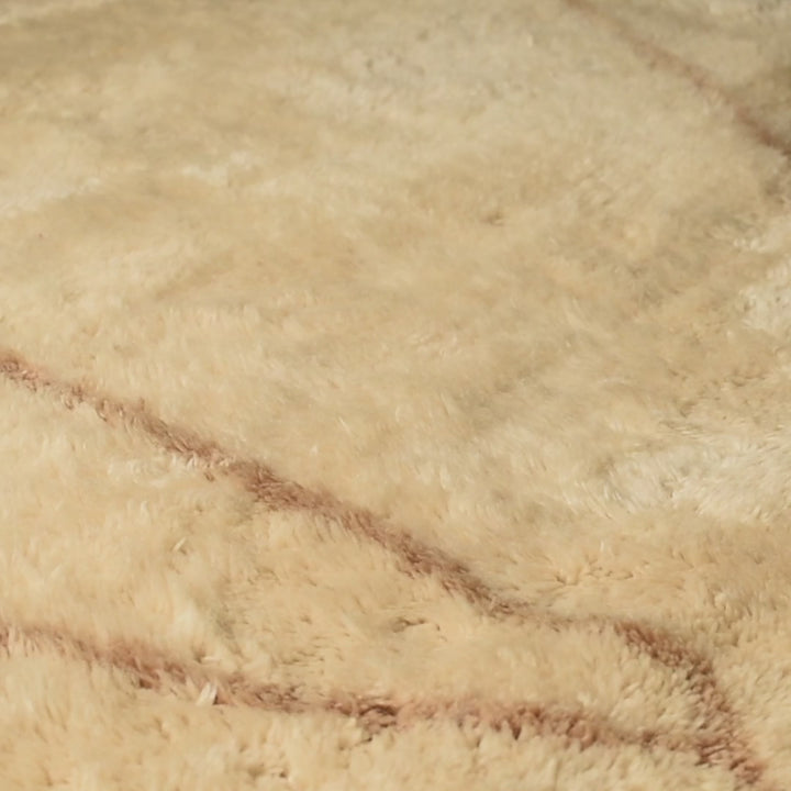 Beige Abstract Moroccan Wool Rug with Earth-Tone Linework