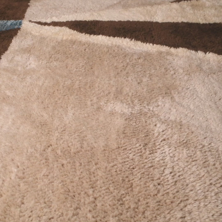 Beige Moroccan Wool Rug with Abstract Geometric Motif