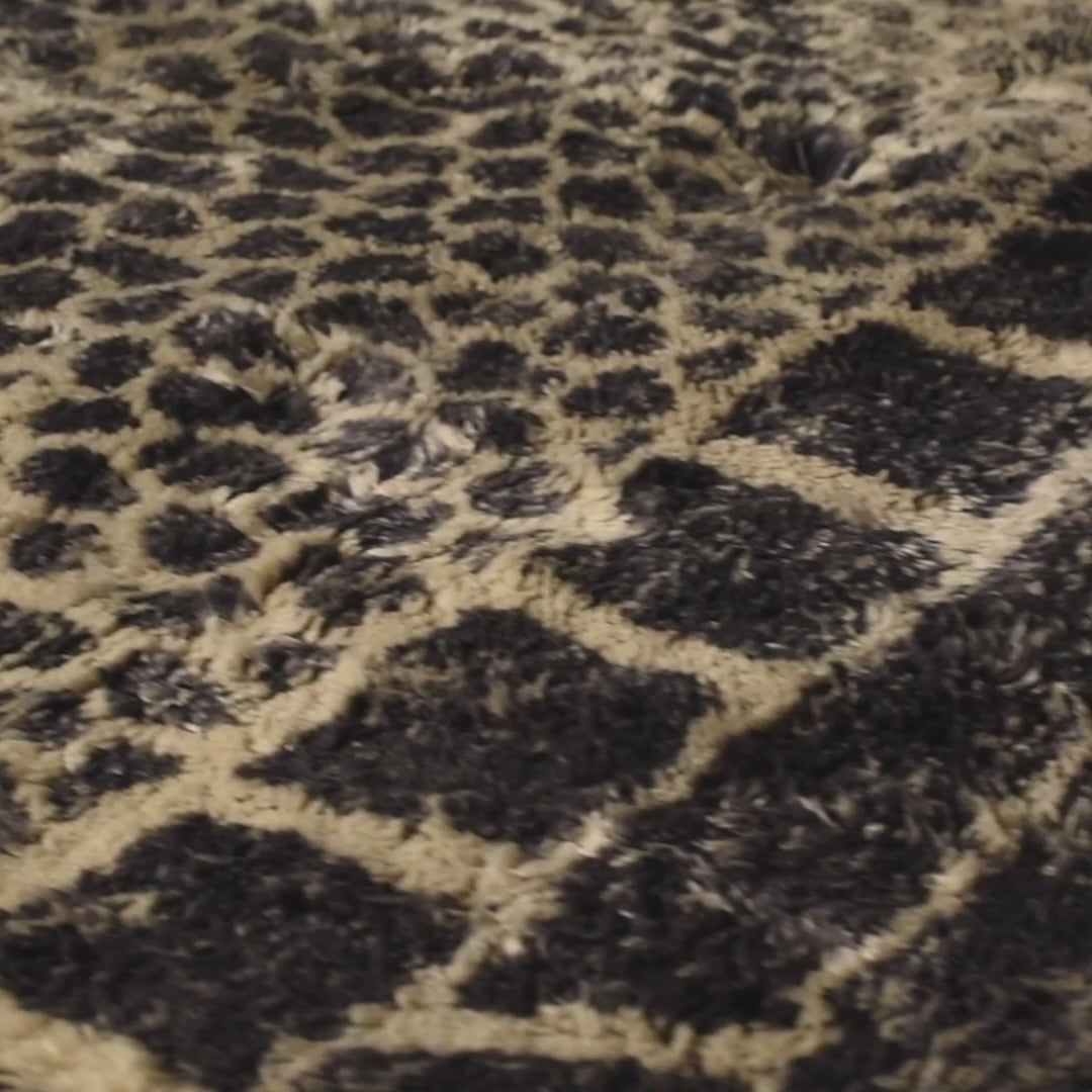 Textured Moroccan Wool Rug with Honeycomb Pattern in Black