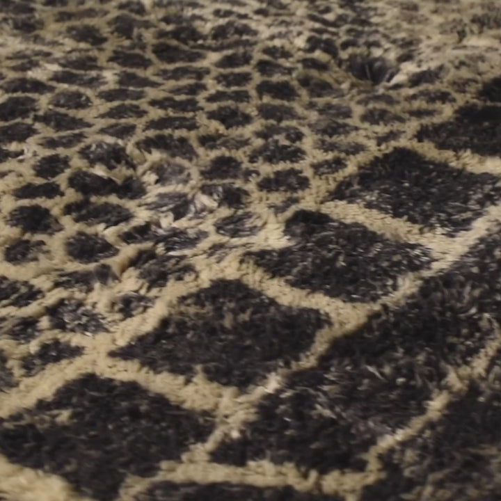 Textured Moroccan Wool Rug with Honeycomb Pattern in Black