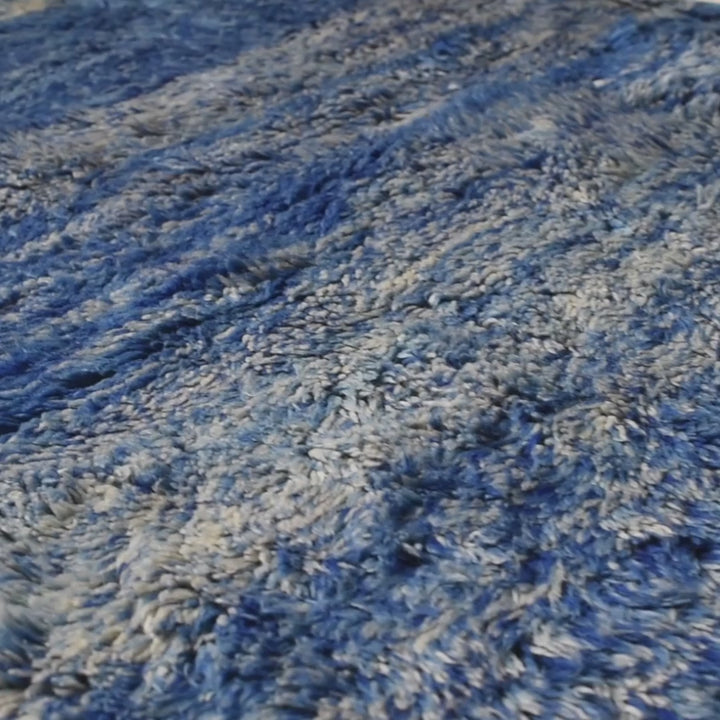 Blue White Abstract Moroccan Rug in Natural Wool Handmade