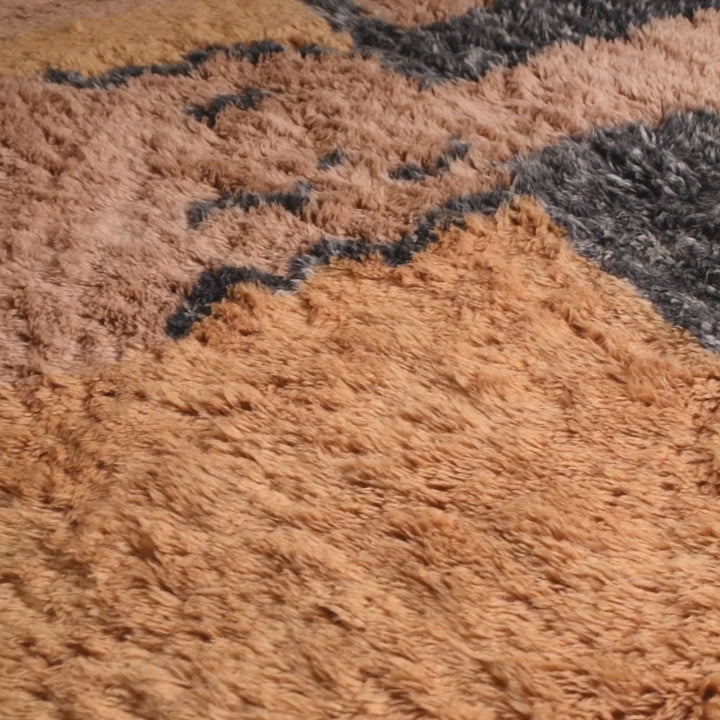 Abstract Yellow Moroccan Wool Rug with Earthy Tones & Patterns