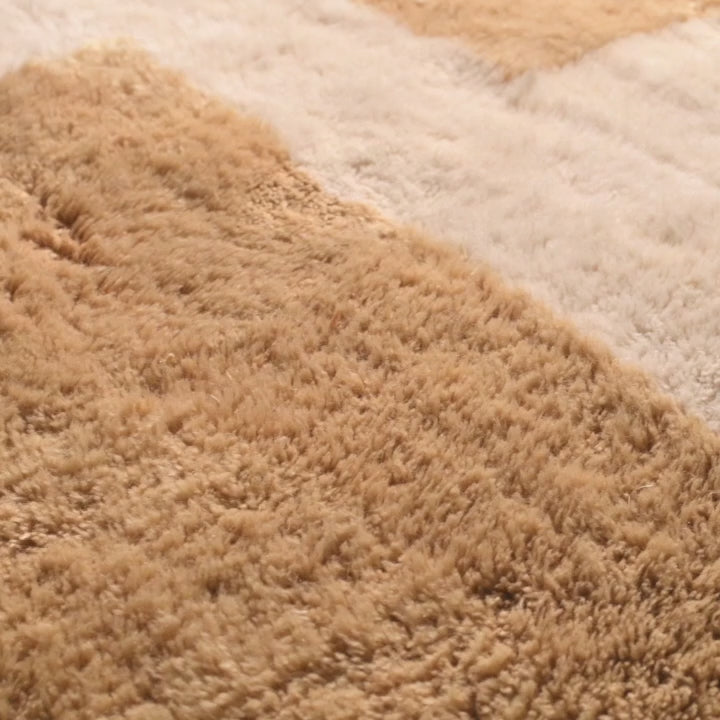 Bold Geometric Beni Mrirt Rug in Honey and Ivory Wool Tones