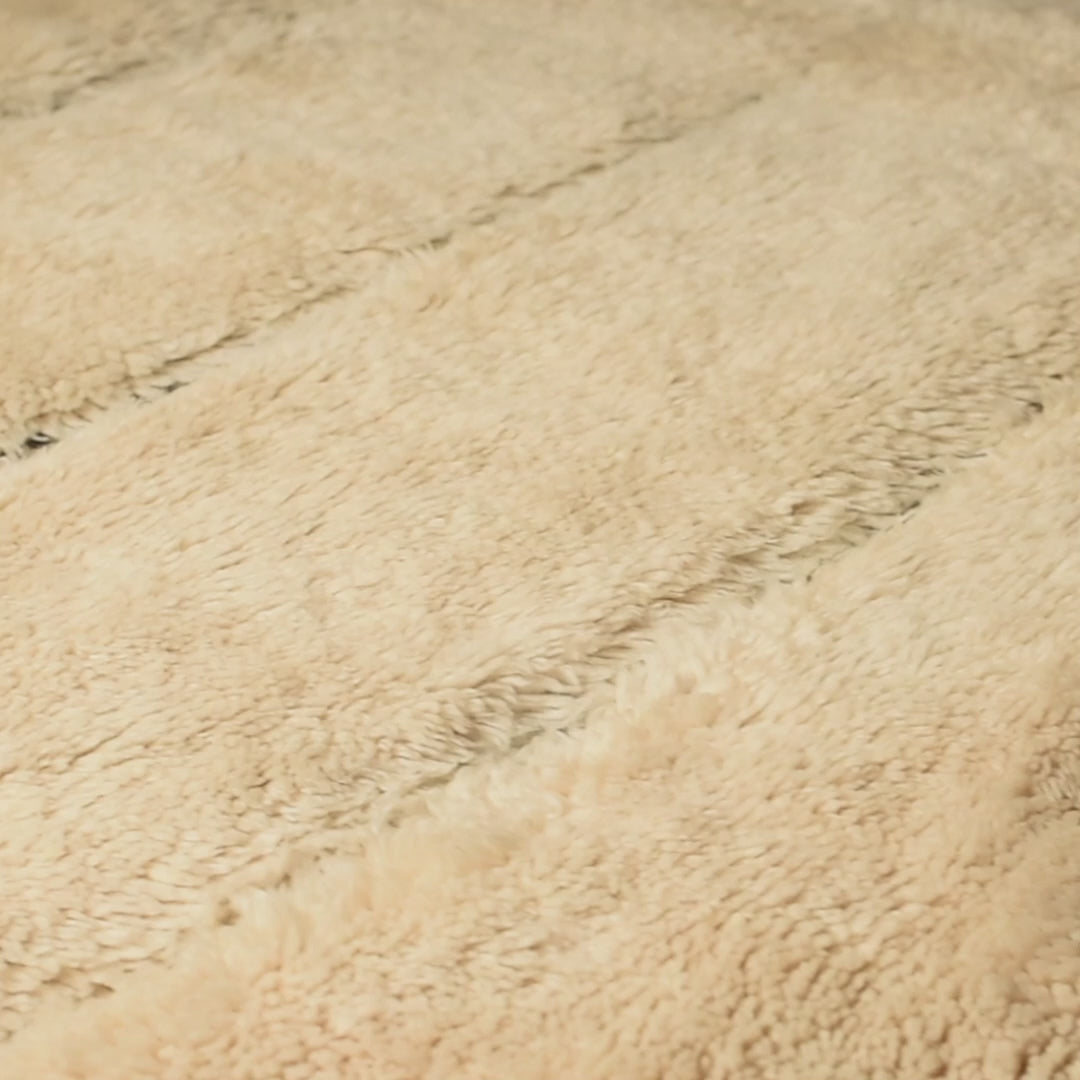 Ivory Moroccan Wool Rug with Subtle Horizontal Black Lines