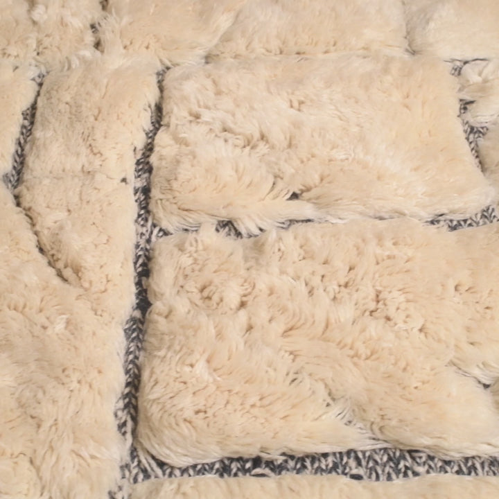 Cream Moroccan Rug with Abstract Grid Lines – Handmade Wool