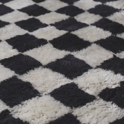 Black and White Checkered Moroccan Wool Rug – Modern Handmade
