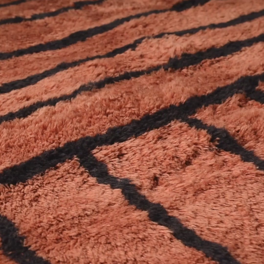 Terracotta Moroccan Wool Rug – Handmade Striped Design