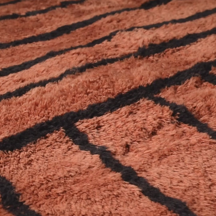 Terracotta Moroccan Wool Rug – Handmade Striped Design