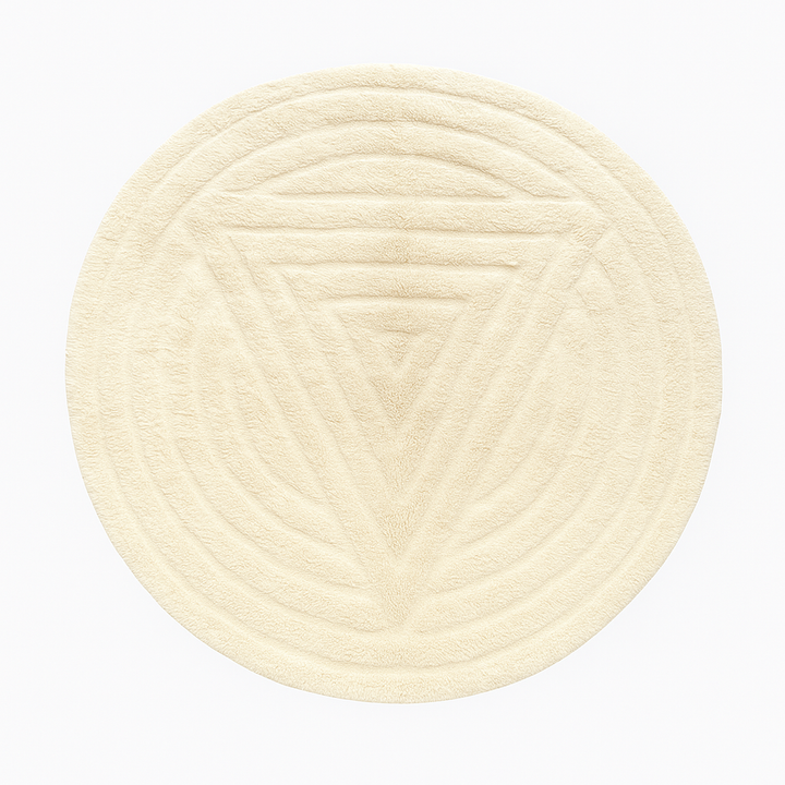 Round Beige Embossed Moroccan Wool Rug