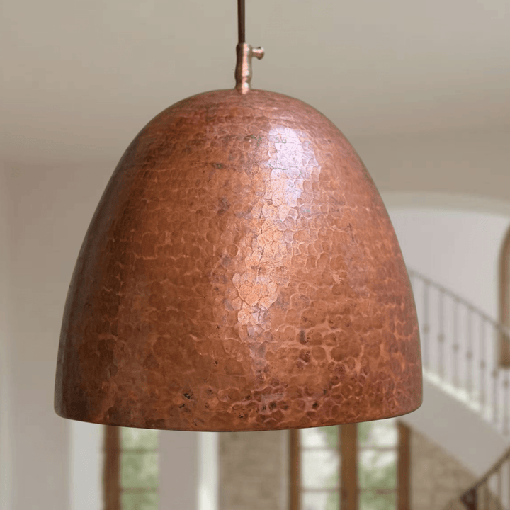 Handmade Hammered Copper Pendant Light – Rustic Moroccan Dome Ceiling Lamp