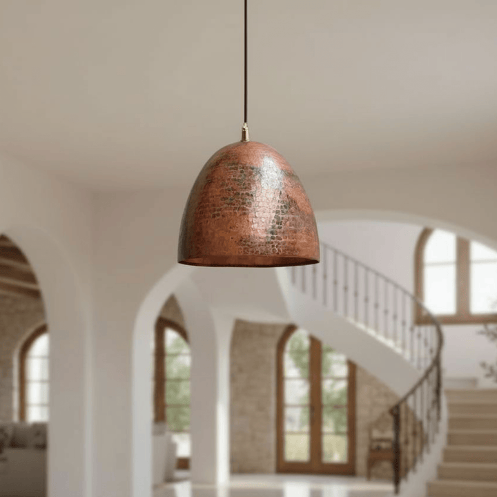 Handcrafted Rustic Copper Dome Pendant Light – Hammered Ceiling Lamp