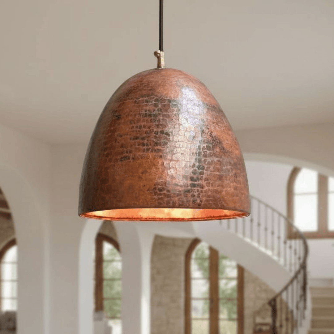 Handmade Hammered Copper Pendant Light – Rustic Moroccan Dome Ceiling Lamp