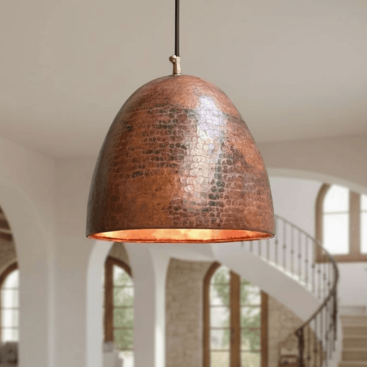 Handmade Hammered Copper Pendant Light – Rustic Moroccan Dome Ceiling Lamp
