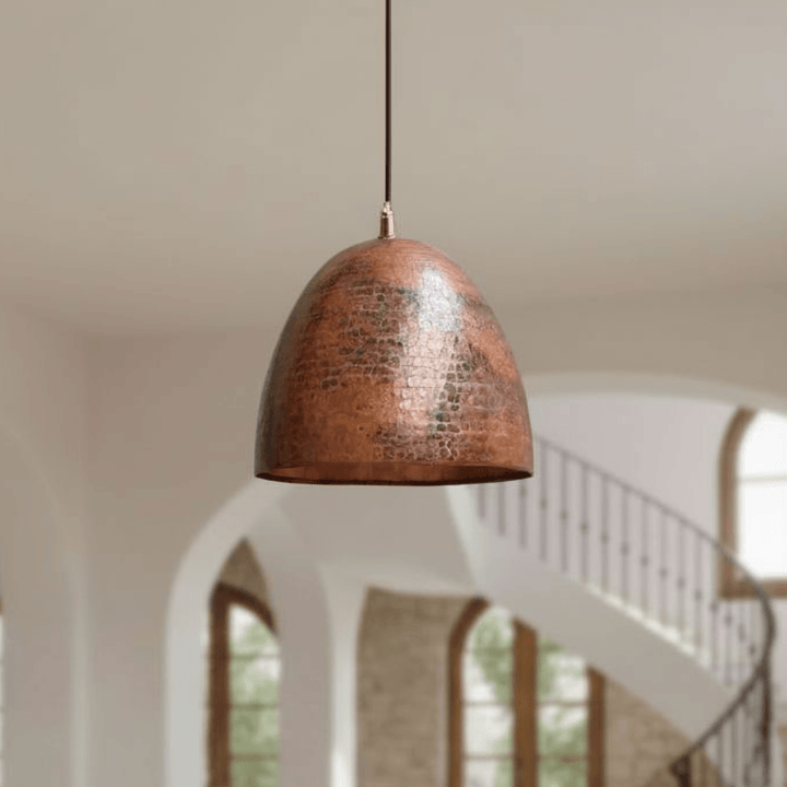 Handmade Hammered Copper Pendant Light – Rustic Moroccan Dome Ceiling Lamp