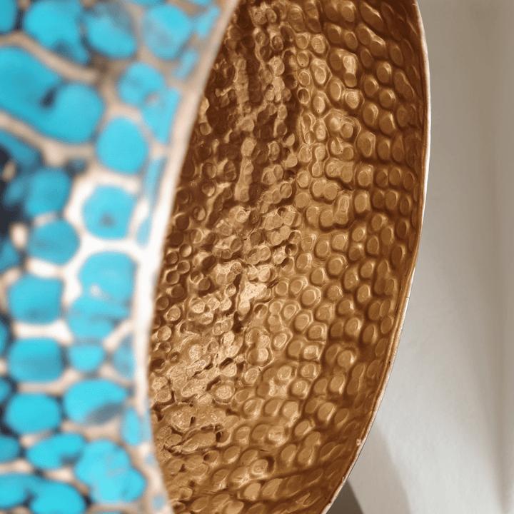 Handcrafted Turquoise Patina Brass Pendant Light – Artisan Dome Ceiling Lamp