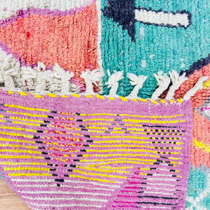 Colorful vintage Moroccan Berber rug with geometric patterns handwoven in wool