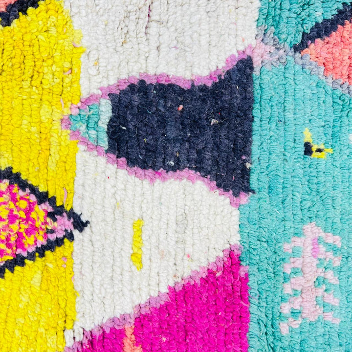 Colorful vintage Moroccan Berber rug with geometric patterns handwoven in wool