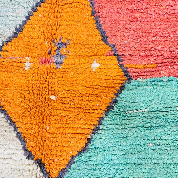 Colorful vintage Moroccan Berber rug with geometric patterns handwoven in wool
