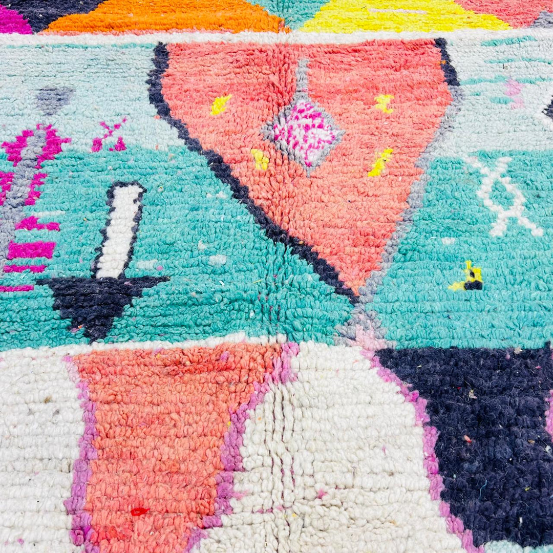 Colorful vintage Moroccan Berber rug with geometric patterns handwoven in wool