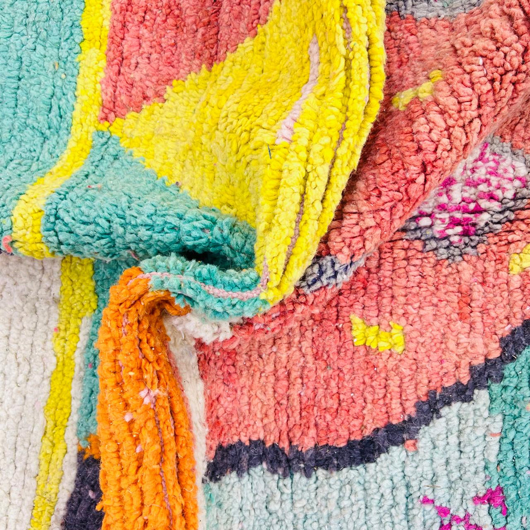 Colorful vintage Moroccan Berber rug with geometric patterns handwoven in wool