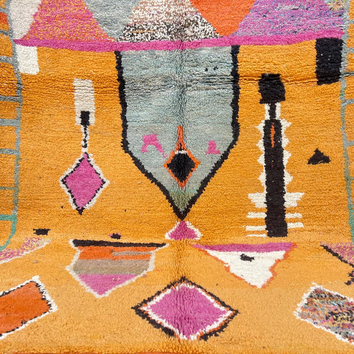 Vintage Moroccan Wool Rug 196 – handmade colorful orange, pink, and grey Berber wool rug (262 × 161 cm).